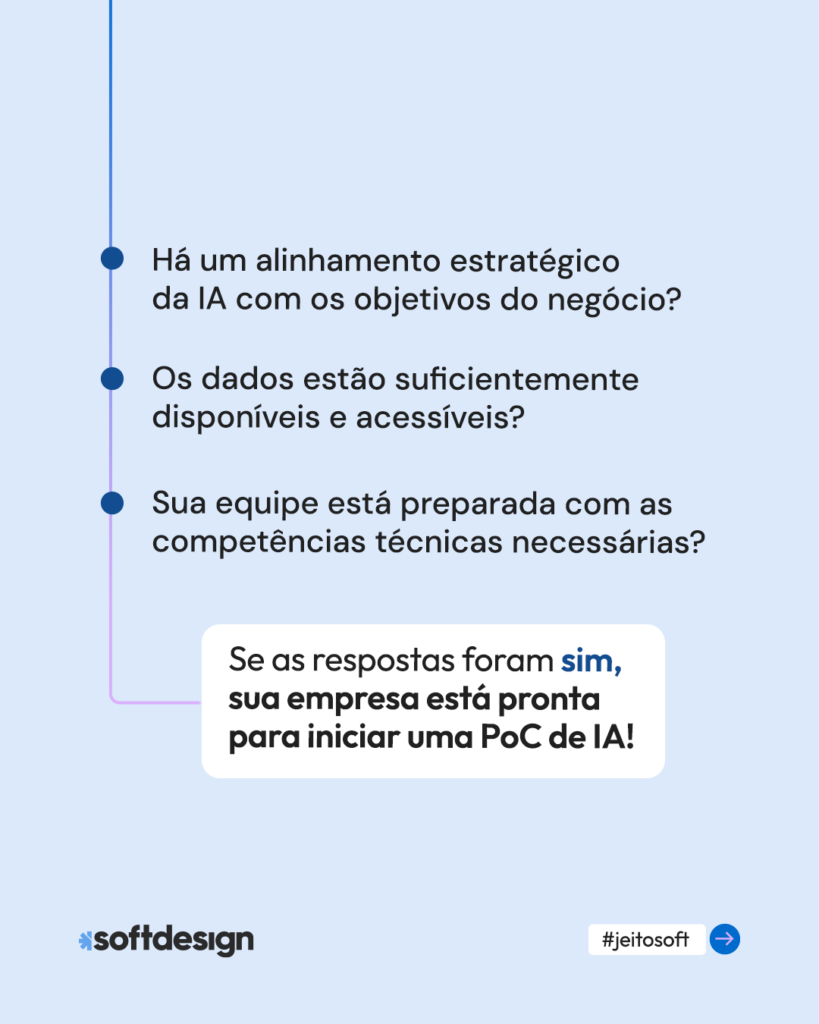 Dicas para iniciar uma prova de conceito de IA na sua empresa, incluindo alinhamento estratégico, dados acessíveis, equipe preparada, e mais.