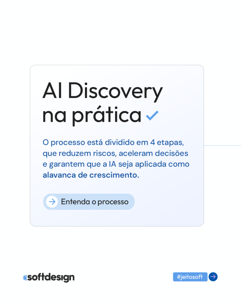 Imagem exibindo uma explicação sobre AI Discovery na prática, destacando o processo dividido em 4 etapas.
